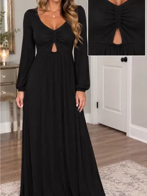 Venus Long Sleeve Maxi Dress with Peep hole Front NWOT thumbnail 2