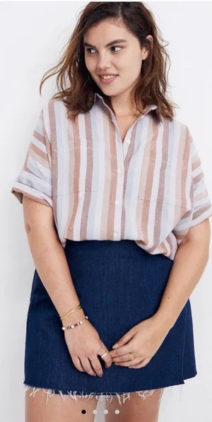 Madewell Oversized‎ Boxy Button Up Striped Flannel Short Sleeve Top Women's XXS thumbnail 1