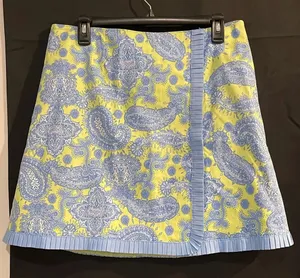 Lilly & Van Women's‎ Size Large Skirt - Blue Paisley Print with Pleated Trim thumbnail 1