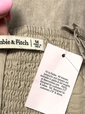 Abercrombie & Fitch Linen-Blend Ruched Square Neck Mini Dress Medium Beige NWT thumbnail 7