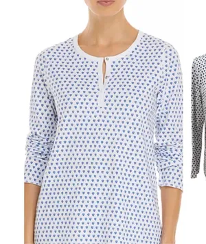 Roller Rabbit Blue Heart‎ Pajama Top Pima Cotton Henley Sleep Shirt Size Small thumbnail 1