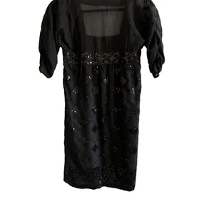 Gold Hawk Black Cotton Silk Black Mini Sequin Cocktail Evening Party Dress S thumbnail 3