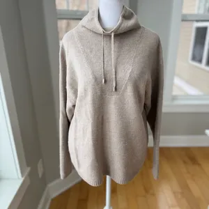 H by Halston Taupe Oatmeal Merino Wool Drawstring Mockneck Sweater Size Small thumbnail 4