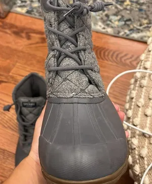 Sperry Quilted Woven Wool Look Grey Neutral Waterproof Duck Boots thumbnail 4
