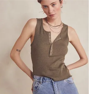 Free People Intimately Laid Back Green Ribbed Tank L thumbnail 1