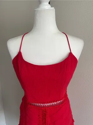 Hello Molly Red Spaghetti-Strap Lace-Trim Mini Dress thumbnail 3