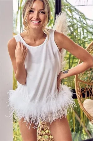 BiBi French Terry‎ Faux Feather Bottom Back Tied Top thumbnail 1