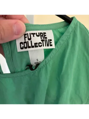 Future Collective NWT Women's Flutter Asymmetrical Ruffle Midi Dress Green S thumbnail 3
