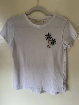 We The Free Free People Beachy Keen Palm Tree Embroidered White Tee - XS thumbnail 1