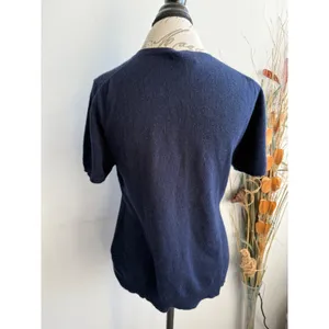 Bloomingdale's Women‎ Navy Blue 100% Cashmere Short Sleeve Crewneck Sweater XL thumbnail 2