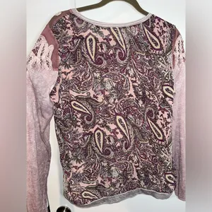 Buckle Gimmicks Collection Mauve Mesh Paisley CrissCross Long Sleeve Size Large thumbnail 2