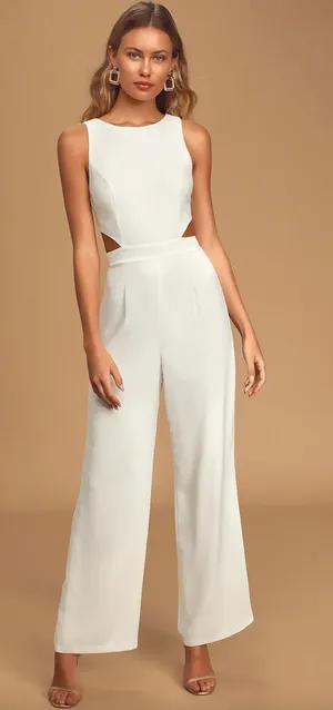 NEW Lulus Moments to Remember White Sleeveless Wide Leg Cutout Jumpsuit Small thumbnail 1
