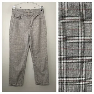 American Eagle Mom Straight Pants Size 14 Gray Plaid High Rise Preppy Trousers thumbnail 2