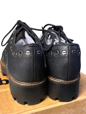 oobash Black Lucy 1990 Repro Leather Studded Lace Up Chunky Platforms Sz 10 $150 thumbnail 7