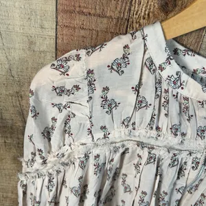 By Anthropologie Floral Block Print Puffy Zip Front Raw Edge Boho Blouse Large thumbnail 6