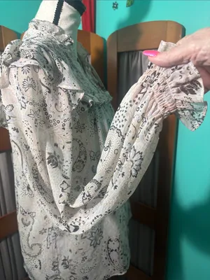 Boho Paisley Ruffle Blouse in Cream and Black thumbnail 7