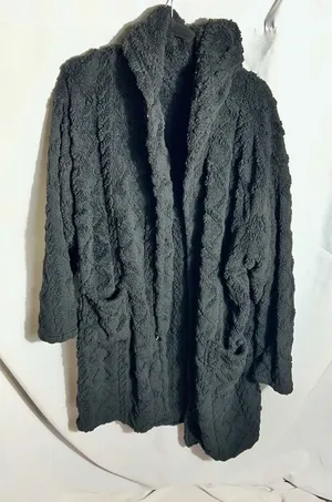 Women’s Sherpa Fleece Jacket Black Cream Hooded Cozy Button Front Large thumbnail 1