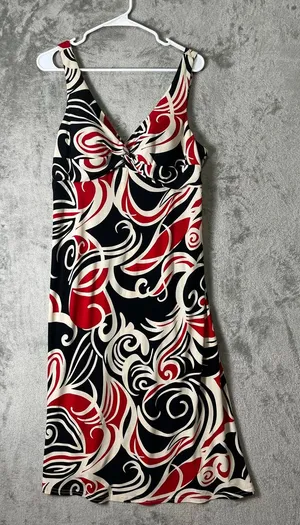 Vintage Y2k Abstract Swirl Midi Dress Retro Mod Y2K Statement Cocktail Medium thumbnail 1