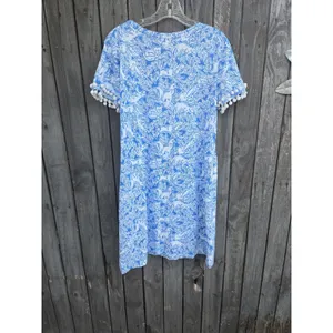 Lilly pulitzer lissie 100% pima cotton pom pom dress blue white foxes sz M thumbnail 6