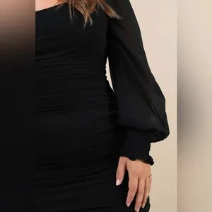 NEW lulus Perfect Sensation Black Mesh Ruched Puff Sleeve Mini Dress Sz Small thumbnail 8