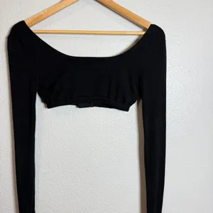 Edikted Black Ribbed Long Sleeve Crop Top Square Neck Button‎ Front XS thumbnail 7