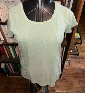 Sundance waffle pale green normcore knit S short sleeve top thumbnail 1