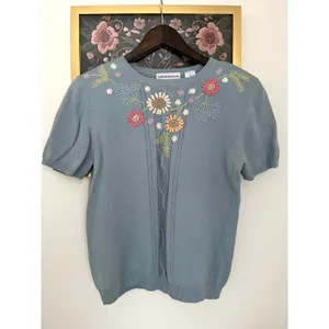 VTG Alfred Dunner Embroidered Floral Beaded Pastel Blue Pullover PS thumbnail 3