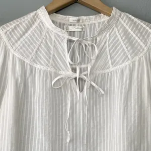 Old Navy Perfect Fit Sheer Peasant Top Size L White Renaissance Boho Romantic thumbnail 3