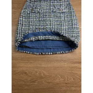 Ann Taylor Tweed Skirt Women 2 Blue Green Boucle A-Line Mini Fringe Pockets thumbnail 5