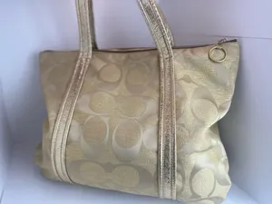 Coach Poppy Op Art Glam Tote Gold Metallic Ja Handbag thumbnail 7
