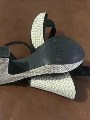 Black Strappy Wedge Sandals with Textured White Wedge 42 thumbnail 3