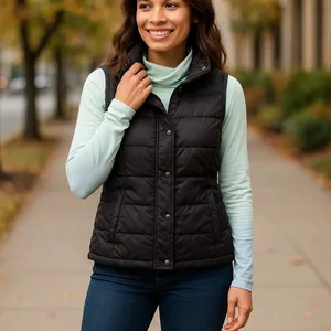 Express Womens Quilted Black Puffer Vest Size‎ Large Duck Down Fill thumbnail 2