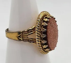 Gold Tone & Goldstone Glass Ring (5.5) thumbnail 3