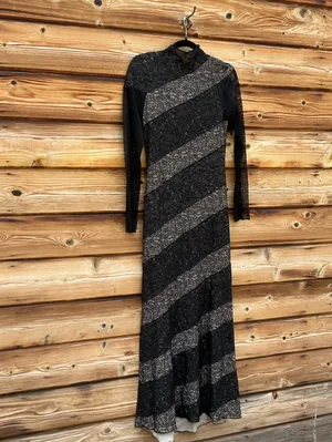 Alice + Olivia Black Nude Size 4 Lace Panel Long Sleeve Fitted Maxi Dress Gown thumbnail 6