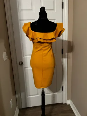 Mind Code Mustard yellow evening cocktail dress with ruffles thumbnail 5