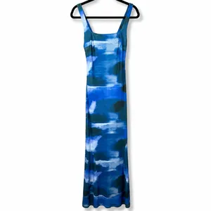 NEW Lulus Zemina Blue Abstract Godet Watercolor Pleated Mermaid Maxi Dress Small thumbnail 6