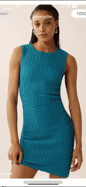 Anthropologie Teal Textured One-Shoulder Dress thumbnail 2