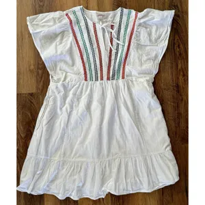 Knox Rose Women’s Dress XL White Multi Color Embroidered Boho Casual Pockets EUC thumbnail 2