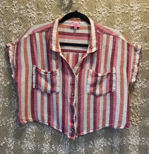 Miami by Francesca’s Striped‎ Button Down Crop Top Size L thumbnail 1