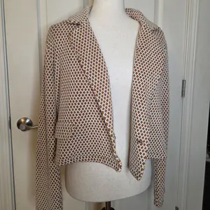 Maeve Anthropologie Brown & White Geometric Knit Cropped Blazer thumbnail 4