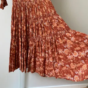 Free People Boho Coastal Smocked Floral Tiered Maxi Dress Small Rust thumbnail 3