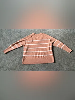 Aerie Women Tan Striped Oversized V-Neck Sweater Size L Cozy Slouchy Knit Soft thumbnail 6