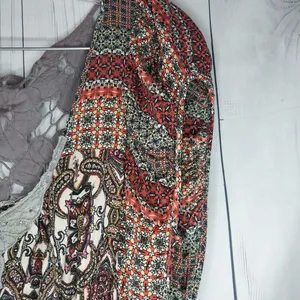 Boho Mixed Print Tunic Peasant Top With Lace Detail thumbnail 2