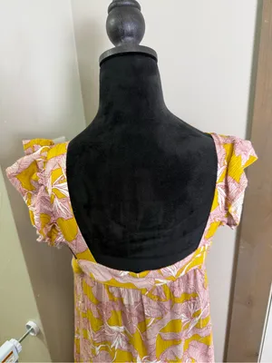 Knox Rose Square Neck Flutter Cap Sleeve Maxi‎ Dress Yellow Pink Floral Tropical thumbnail 9