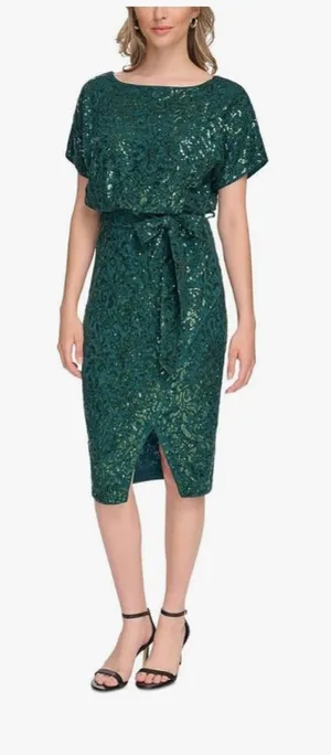 Kensie Emerald Green Sequin Lace Sheath‎ Dress Size 4 NWT thumbnail 1