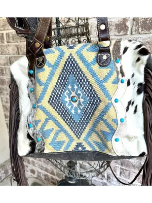 Myra Bag Crashing Waves Crossbody Tote Saddle Blanket Purse Leather Fringe NWOT thumbnail 5