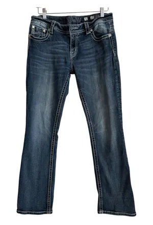 Miss Me Mid Rise Easy Bootcut Jeans 30 Blue Thick Stitch Bling Western Y2K Boho thumbnail 1