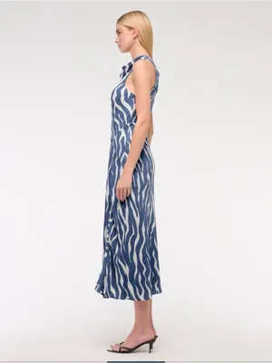 Abercrombie and Fitch cowl neck blue/white zebra print dress. Size M. NWT. thumbnail 3
