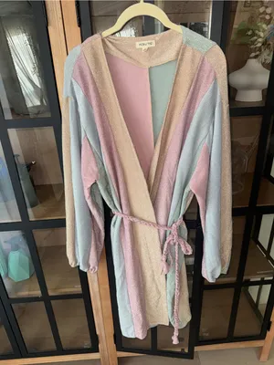Main Strip Pastel rainbow wrap dress robe long sleeve shimmery glitter metallic QOS mini thumbnail 3