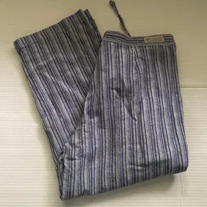 Y2K vintage Columbia women’s striped blue linen button crop pants, size small thumbnail 1